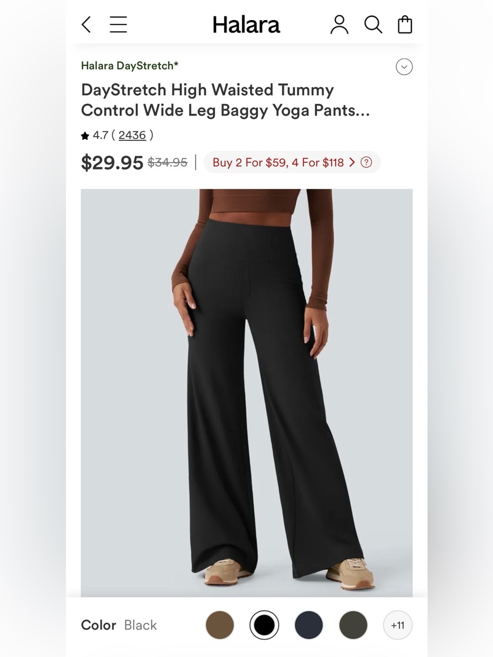 HALARA Black High-Waist Wide Leg Pants